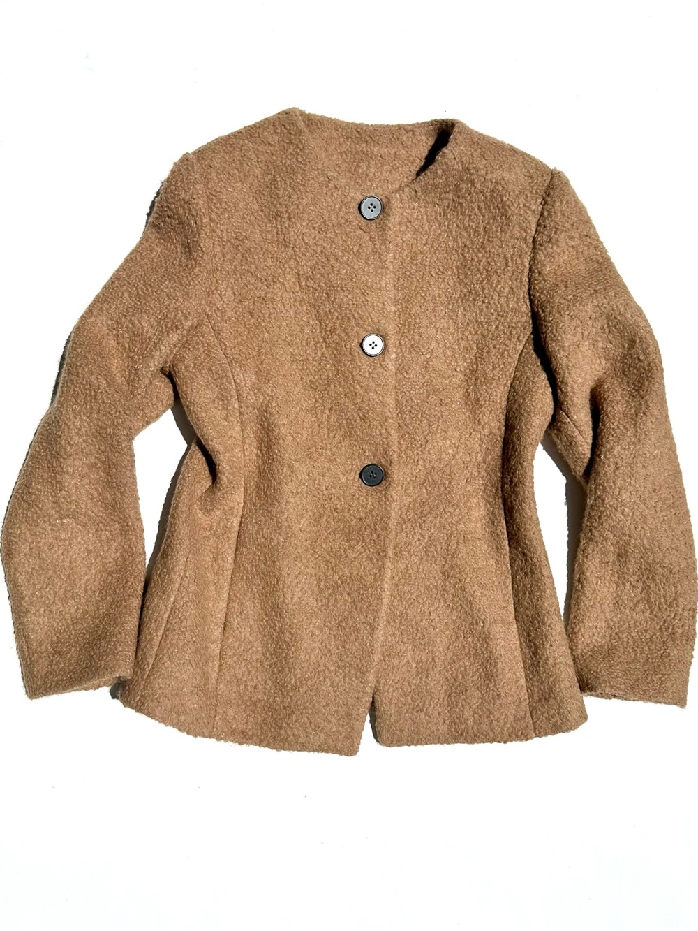 Alpaca Boucle Lewitt Tan Brown Tailored Jacket, M